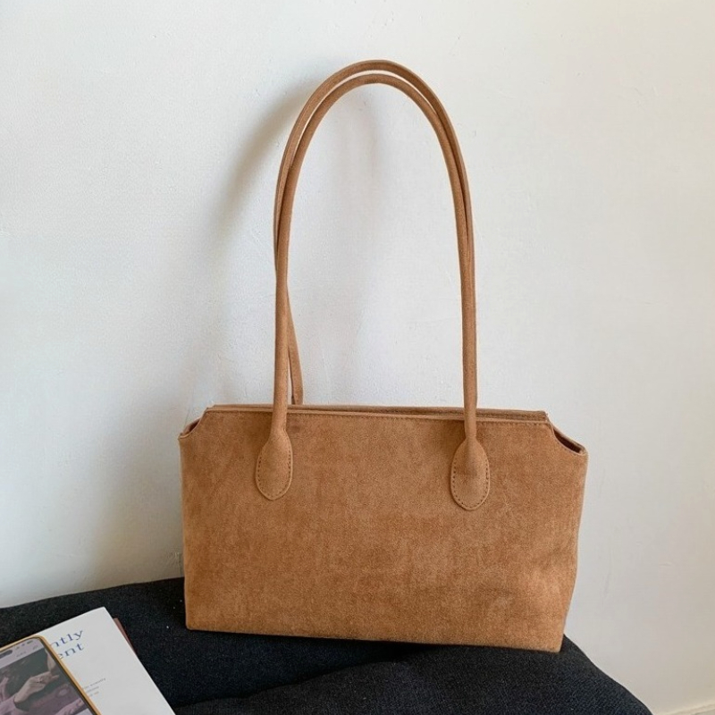 Women Hand Bags For Office - Vintage Esintili Kahverengi Süet Kol Çantası